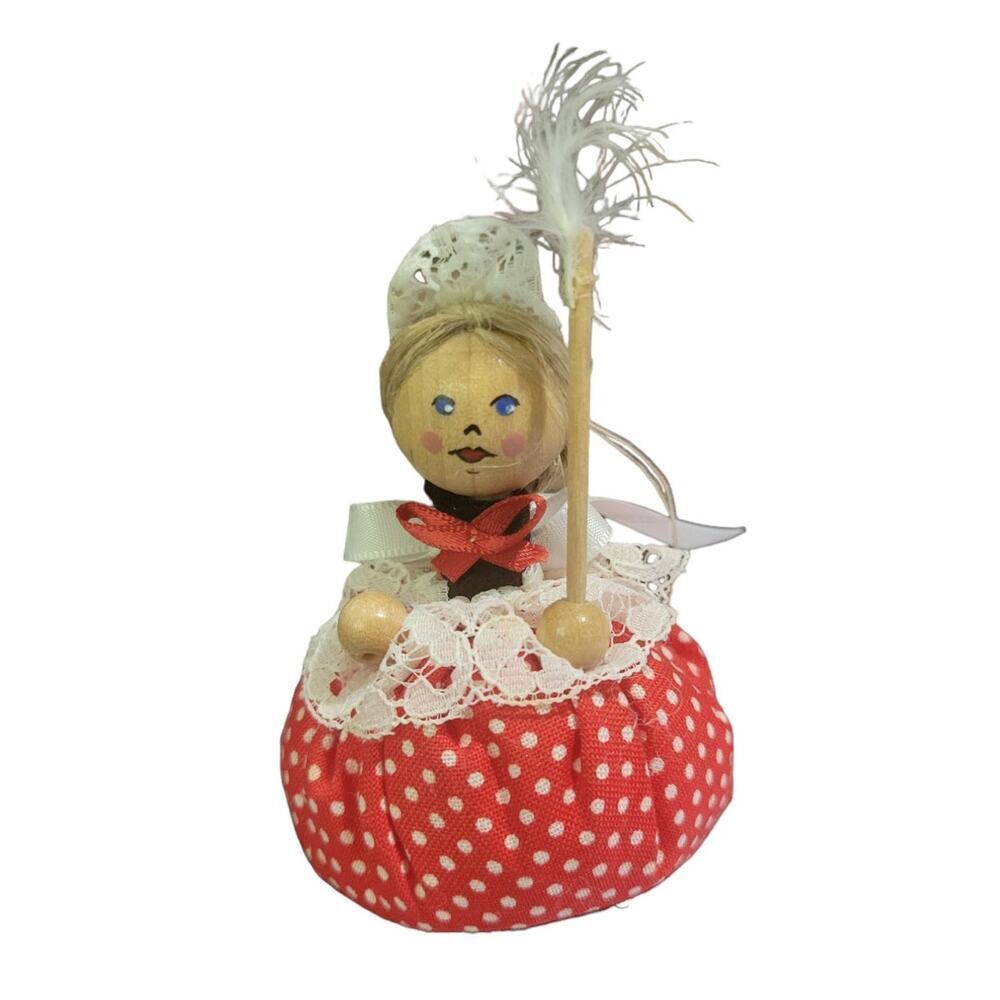 Vintage Handmade Wooden Maid Doll Christmas Ornament Germany